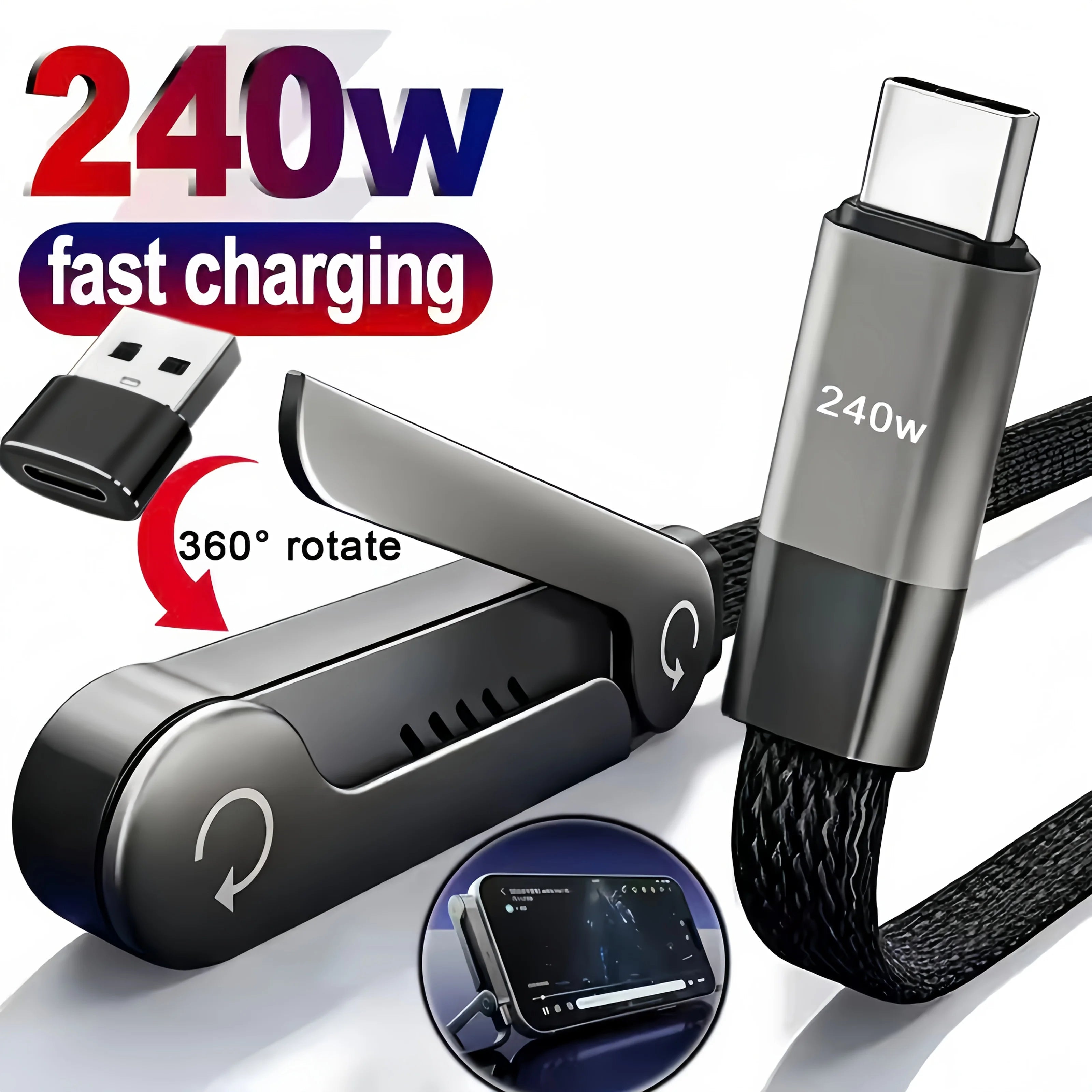 Flexcharger - עם מעמד מתכוונן Wכבל טעינה מהיר 240 
